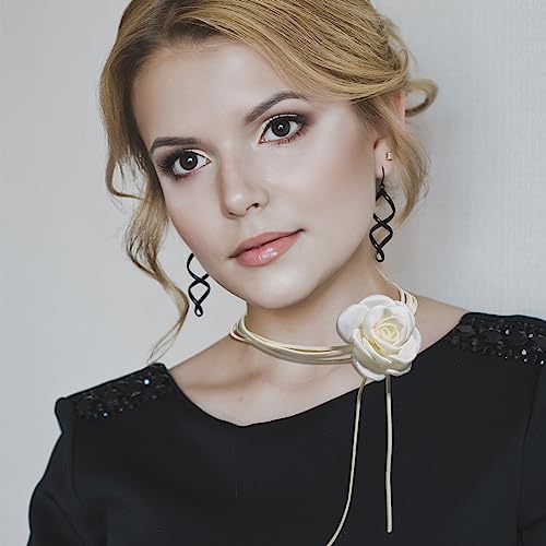 Flower Choker Necklace Rose Choker Camellia Flower Lace-up Necklace Gothic Choker for Women4