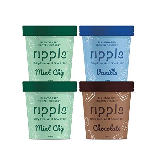 Ripple Fan Favorites Gluten Free Ice Cream | 100% Plant Based | Non-GMO, Non-Dairy, Soy Free, Lactose Free | 4 Pints in 3 Flavors, Mint Chip (2), Vanilla, & Chocolate