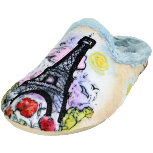 Chaussures de maison femme VulcaBicha 1385 pantoufles ouvertes motif Tour Eiffel Paris