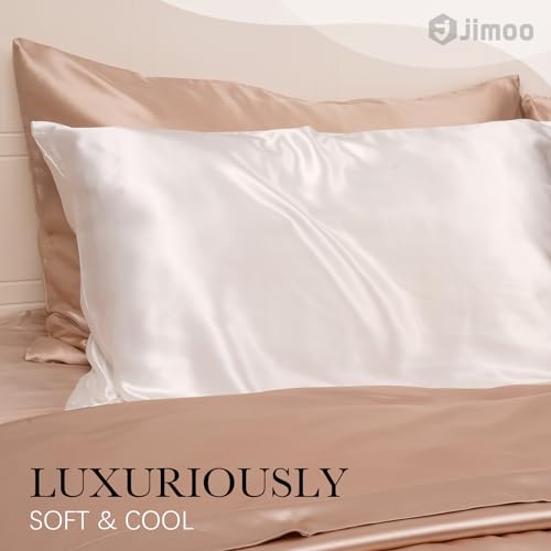 2 Pack 100% Mulberry Silk Pillowcase for Hair and Skin, 22 Momme Natural Silk Pillow Cases Set of 2 with Zipper, Pillow Cover for Women Men (2 Pack Ivory White, Queen 20''×30'')
