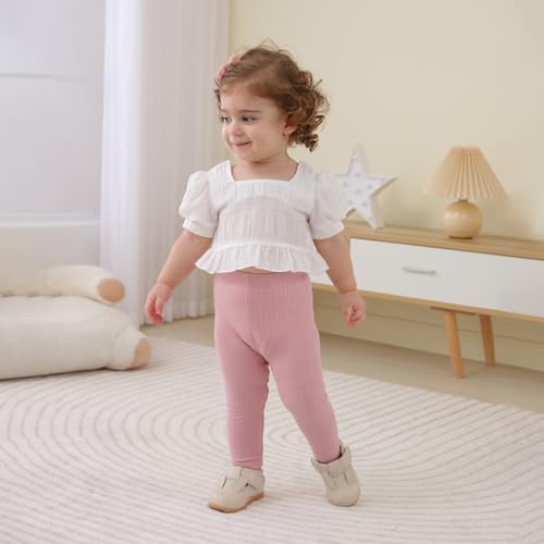 Dream Bus 5 Pack Toddler Girl Pants Baby Girl Solid Ribbed Pants Toddler Girls Bottoms Leggings Newborn Cotton Jogger thumb #1