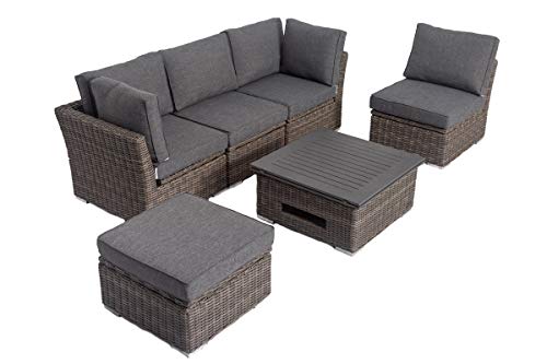 OUTFLEXX Loungemöbel Set, grau, Polyrattan, inkl. Loungetisch, für 5 Personen, wasserfeste Kissenbox – Bild 8