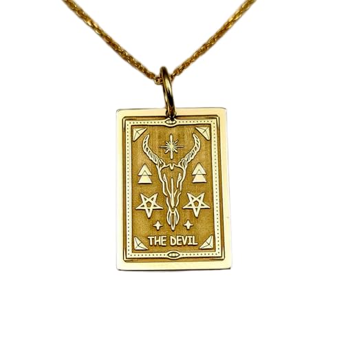 Cadena de 45 cm LKBEADS plata de ley anti alergias con colgante rectangular de tarot el diablo