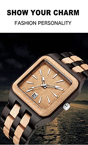 Gorben Unique Square Wooden Watches Mens Ebony Maple Red Sandalwood Clock Full Wood Strap Quartz Date Watch #TOP4