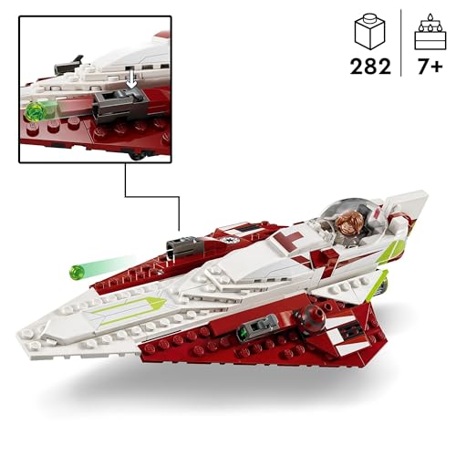Star Wars Jedi Starfighter di Obi-Wan Kenobi, Modellino da Costruire di Astronave Giocattolo da l'Attacco dei Cloni con Spada Laser, Figura di Droide R4-P17 e Minifigure Personaggio Taun We 75333 - Lego - Immagine 1
