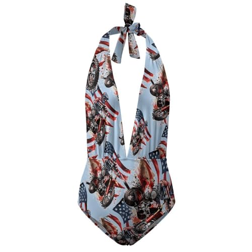 Monokini maillot de bain une pièce femme imprimé drapeau américain décolleté