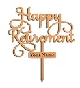 Happy Retirement Cake Topper, Personalised Gold,rose gold or silver Acrylic Decoration with Your Name Placeholder gallery image