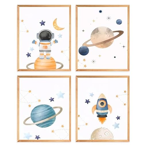Dazzlewall 4 Piezas de Póster de Arte de Pared con Tema Espacial, Imágenes de Astronauta, Cohete y Planeta para Habitación de Niños Pequeños, 8x10 pulgadas Sin Marco | Ya disponible en tu tienda friki favorita! En mundofriki.es!