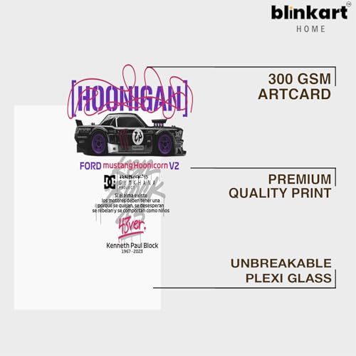 Image of BLINKART Hoonigan /Ford Mustang Hoonicorn Framed Posters Gift Items Boys Room Wall Decoration Bedroom Office Studio Synthetic Wood Frame & Acrylic Glass Ready to Hang - 18x12 Inch, (A4 Size)-CAR-206