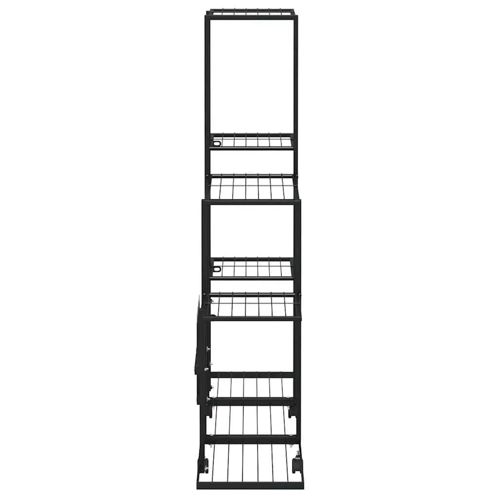 Blumenständer auf Rollen Metall schwarz 94,5x25x92,5 cm mit vier Rollen, Pflanzenständer und Blumentreppe für Balkon Terrasse Indoor, stabiles Pflanzregal als Deko Display und Aufbewahrung