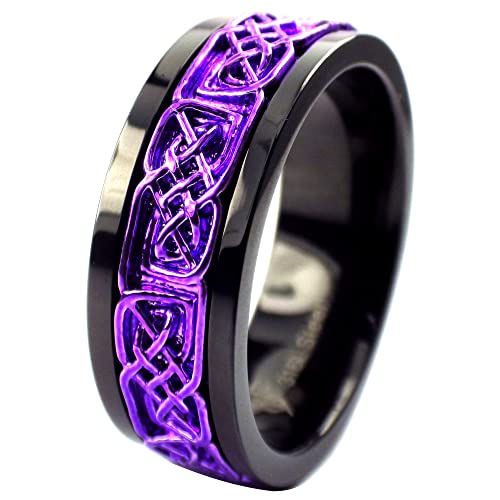 Purple Norse Viking Spinner Ring Womens Mens Black Stainless Steel Celtic Anti Anxiety Band Sizes 3-17