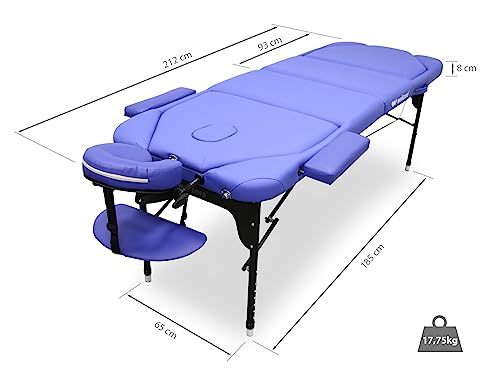 WELLCORE Faltbare Klappliege aus Aluminium, mit doppelter Rückenlehne, klappbar, 185 x 65 cm, Kunstleder, höhenverstellbar, Gelenkkopf, Gesichtsloch, Farbe: Silber, Transporttasche, bis 225 kg