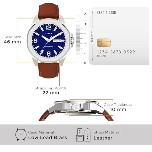 Image of TIMEX Essex Analog Watch for man with Blue Round Dial & Brown Leather Strap Band Water Resistant Men's Wrist Watches - TW2W92800UJ