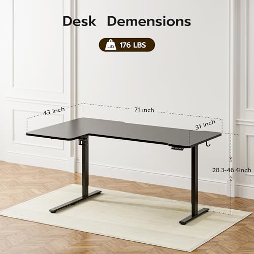 Image of Acrolix L Shaped Electric Standing Desk - 71x43.5 Inch Reversible Corner Sit Stand Desk with Hook&Cup Holder,Electric Height Adjustable Table,for Home Office Gaming&Trading Computer Desk, Black