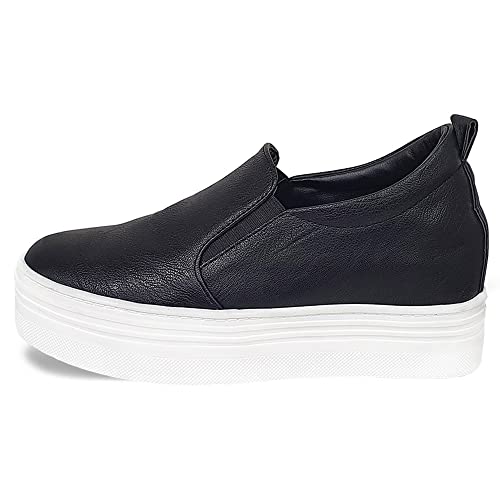 epdavin Women's Casual Leather Hidden Wedges Slip On Platform Sneakers Shoes