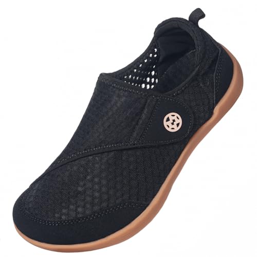 Sisttke Diabetic Shoes for Men Extra Wide Width Slip-on Slippers for Swollen Feet Adjustable Barefoot Walking Shoes with Arch Support for Elderly Arthritis Edema Feet,Black,8.5 Wide Men