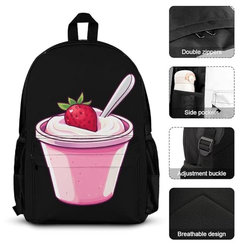 Strawberry Yogurt Backpack 3 Set with Lunch Bag Insulated Shoulder Meal Tote Bags Pencil Case Box Casual Daypack3