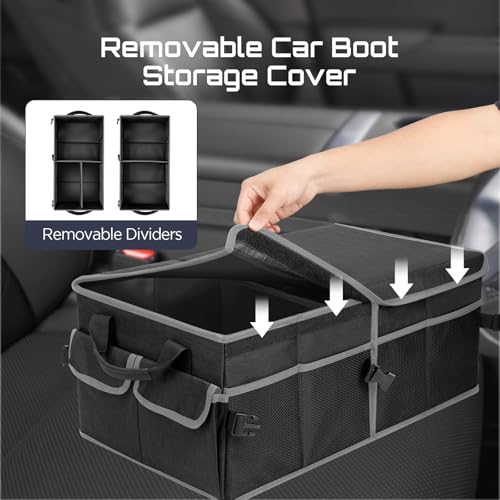 Cozary Organizador Maletero Coche con Tapa, 46 L Organizador Coche Plegable, Tela Oxford Impermeable, Base Antideslizante, Almacenamiento Caja para Viajes y Familia - imagen 4