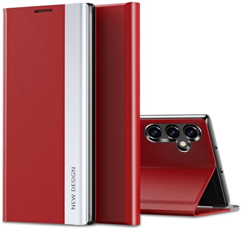 Étui en cuir PU de luxe pour Samsung Galaxy S25 FE et sa protection ultra fine rouge