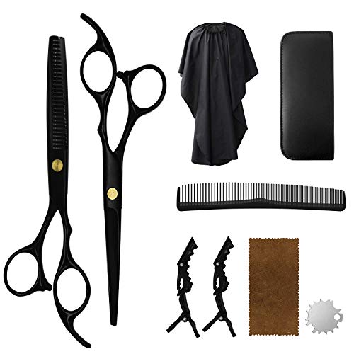 Vanelc Hair Cutting Scissors Set, Professional Haircut Shears with Thinning Scissors Black Hairdressing