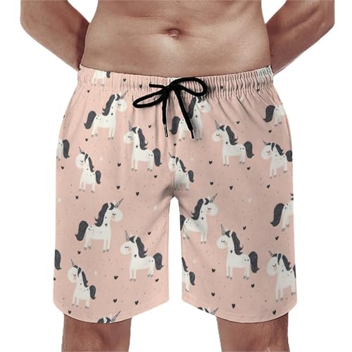Hawaiian Shorts for Men - Comfy Cute Cartoon Horse Print Mens Swim Trunks Bathing Suits with Mesh Lining