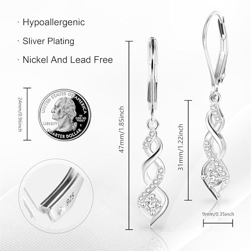 Sterling Silver Drop Dangle Earrings for Women Cubic Zirconia Hanging Dangle Earrings Long Infinity Drop Earring Leverback CZ Earing for Jewelry Gifts2