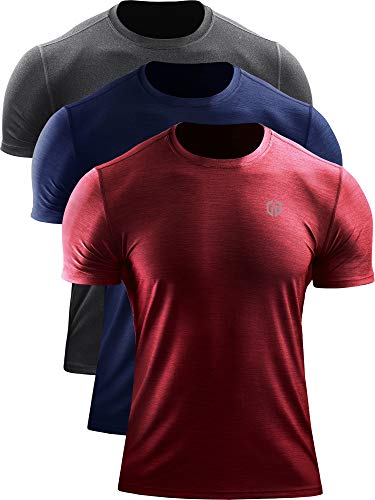 Neleus Men's 3 Pack Athletic Running Shirt,5062,Grey Black/Navy/Red,US S,EU M