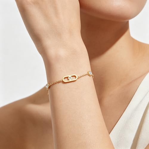 Image of 18K Gold Plated Stainless Steel Dainty Charms Colorful Crystal Birthstone Bracelet Minimalist Cute Jewelry for Women