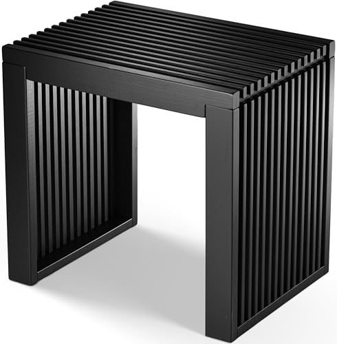 Banc en bambou - 45 x 33 x 43 cm - Banc en bois massif pour entrée, salon, terrasse, balcon, jardin ou couloir (noir)