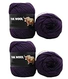 4 Balls Thick Yak Wool Yarn, Medium Worsted Weight #4 Wool Yarn for Knitting and Crocheting DIY Sweater Scarf Gloves 480yds/400g (Black Purple, L)