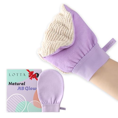LOTTA Dual-Sided Exfoliating Gloves - Natural Viscose & Sisal for Deep Body Scrub & Massage - Gentle for Sensitive Skin - Replaces Loofah (Purple-Medium)