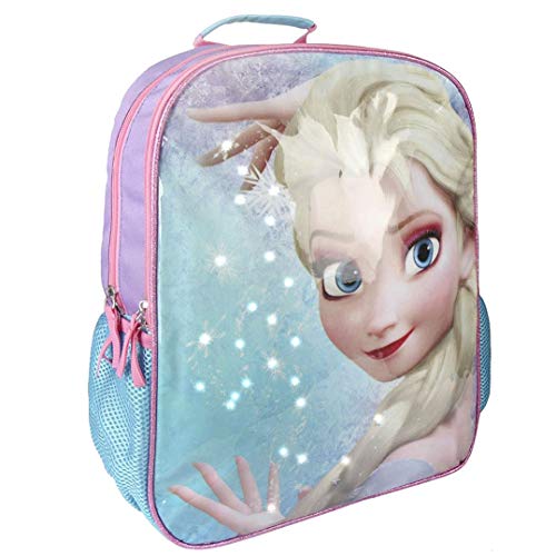 Disney Frozen Elsa Light Up: Mochila de viaje escolar 3D  tamaño pequeño   color azul