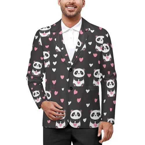 Panda Print Mens Casual Blazer Button Suit Jacket Lightweight Sport Coat for Work Business