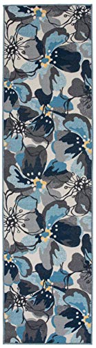 Rugshop Modern Large Floral Non-Slip (Non-Skid) Runner Rug 2' X 10' Gray-Blue #TOP1