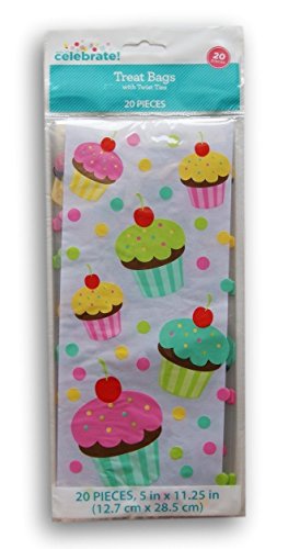 Colorful Cupcakes Cellophane Treat Bags with Twist Ties - 20 count
