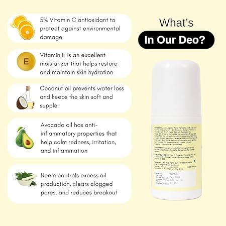 Image of Aluminium-Free Lemon Underarm Roll-On Deodorant, 50ml, Pack of 2 | Prevents Odour, Brightens Skin & Exfoliates Underarm | Unisex - 100 ML