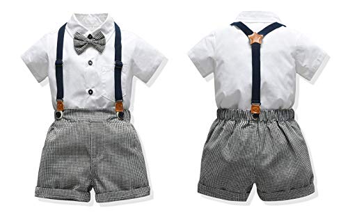 Conjunto de roupas infantis para meninos e meninos, camisa social com gravata borboleta + suspensóri