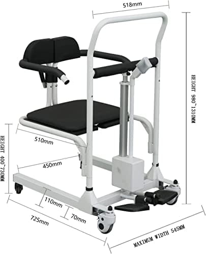 Elektryczny fotel do podnoszenia pacjenta do domu, przenośny podnośnik inwalidzki z dzielonym siedzeniem 180°, idealny do transportu i pod prysznic, łatwe rozwiązanie do przenoszenia dla pacjentów