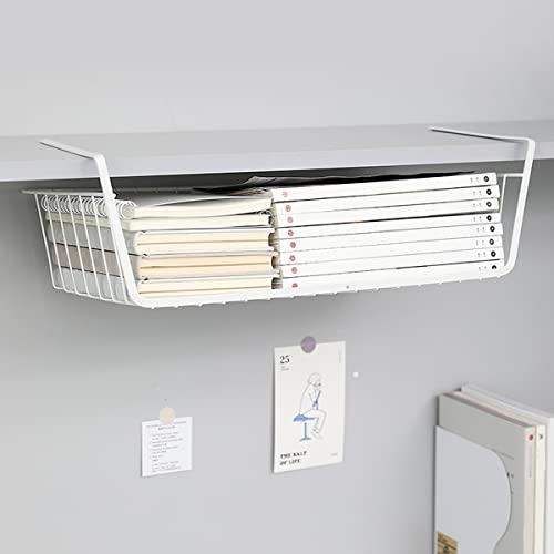 Image of Wolpin Shelf Basket Multifunctional Storage Basket Kitchen Bathroom Storage Rack Under Cabinet Storage Organizer Basket Wire Rack Powder Coated Iron (White, Pack of 1, Hanging Shelves)