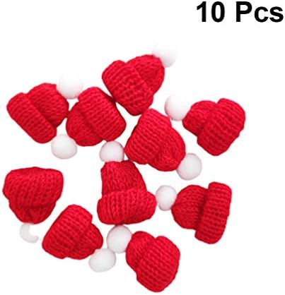 Amosfun 10PCS Mini Christmas Hat Xmas Santa Claus Cap Lollipop Candy Cover Hat Party Favors DIY Craft Accessories
