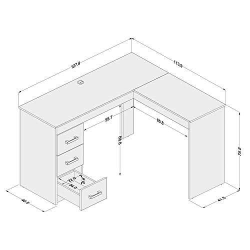 Mesa de Canto para Escritório Fênix 3 gavetas Castanho Politorno