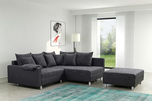 Kuechen-preisbombe Modernes Sofa Couch Ecksofa Eckcouch in schwarz Eckcouch mit Hocker - Minsk R