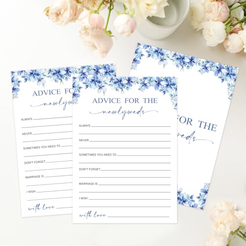 Image of Advice for The Newlyweds Bridal Shower Games, 25 Blue Floral Bridal Shower Game Cards Set, Engagement Party Game for Guests, Wedding Games for Reception, Minimalist Marriage Party Supplies-11