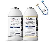 EasyKlima R134a / R12 Premium Set – Kältemittel + 3in1 Oil Charge + Schlauch mit Manometer – Für optimale Kühlleistung der Klimaanlage Veltao