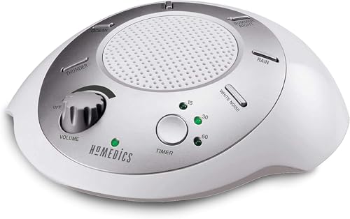 Homedics SoundSleep White Noise Sound Machine, Silver, Small Travel Size with 6 Relaxing Nature Sounds, Portable Therapy for Home, Office, Nursery, Auto-Off Timer by Homedics - Used condition - US$22.51