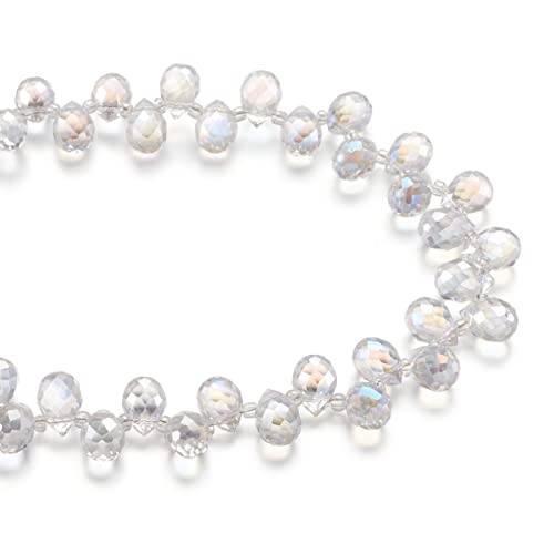 PandaHall 100pcs Clear Crystal Teardrop Glass Beads Faceted Water Drop Transparent Spacer Loose Beads 12x6mm Glass Charms for Bracelet Necklaces Earrings Jewelry Craft Making