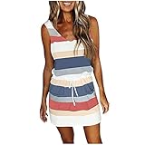 Summer Dresses for Women 2024 Resort Wear Aesthetic Clothes Western Boho Beach Mini Shapewear Sun Dresses 2024 Formal Classy Birthday Outfits for Women Dress for Women(B Navy,Large)