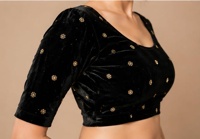 Image of Velvet Readymade Blouse for Women, Elegant, Comfortable, Stylish, Saree Choli Top, Traditional, Size S, M, L, XL, XXL