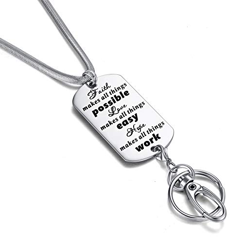 CRIMMY Lanyards for Keys Men Women, Inspirational Necklace Lanyards, Sturdy Id Badge Holder, Silver Stainless Steel