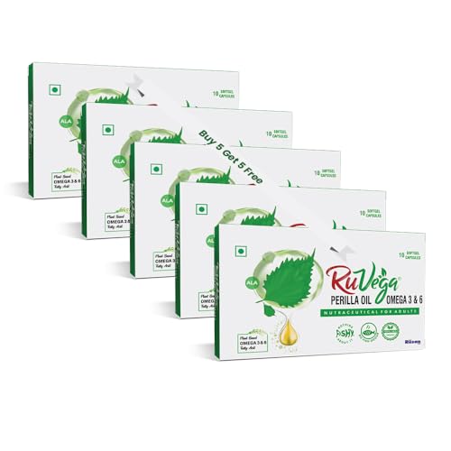 Image of Rusan RuVega Plant-Based Omega 3 & 6 Softgel 50 Capsules | Herbal Perilla Oil with ALA | Fish-Free Softgel Nutraceutical for Adults | Vegan Supplements | Supports Heart, Brain, Joint & Skin Health